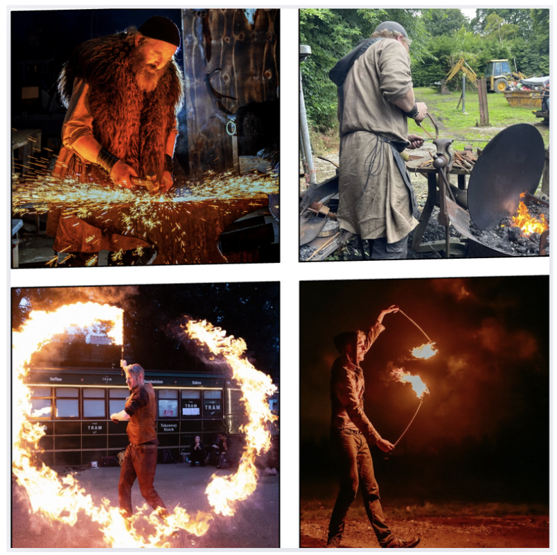 The Samhain Experience ​ancient spiritual tours, An Gobha blacksmith experience, tom King, tornaido fireperformer, performance experience that blends Irish mythology